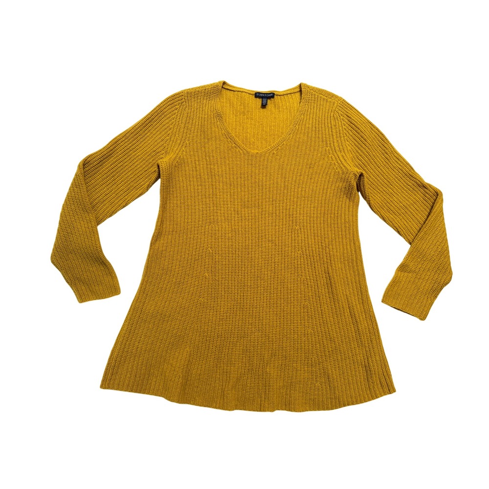 Eileen Fisher Sweater Womens S Mustard Yellow Excellent Yak Merino Wool V-Neck